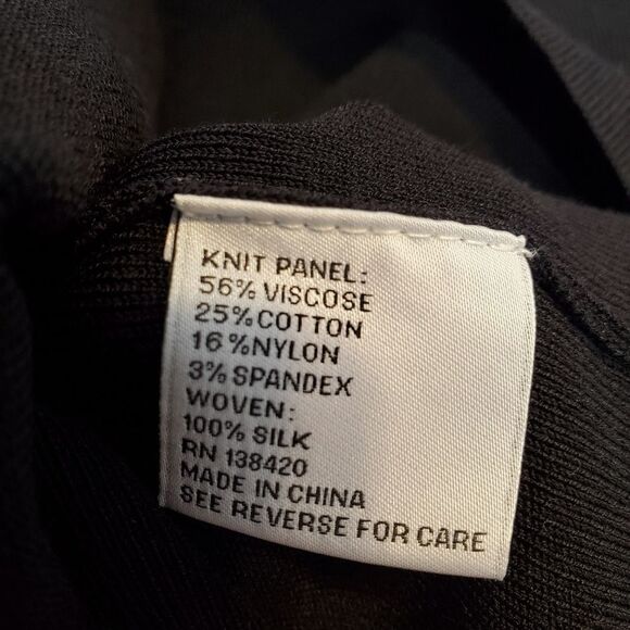 Per Se Carlisle Black Mock Neck Stretch Shift Dress Silk Zip Paneled Sleeves S - Picture 6 of 6